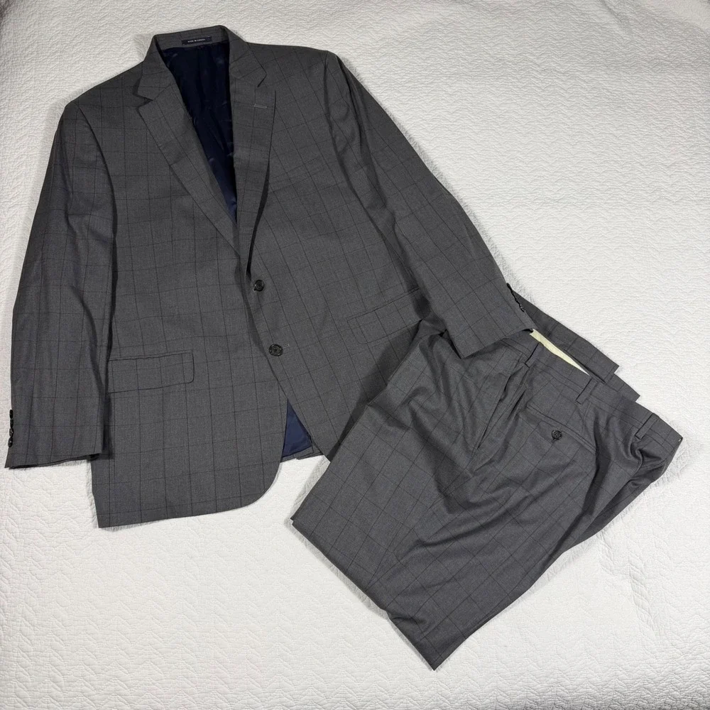 Vtg Loro Piana Cremieux Performance Suit Men 46R Gray Windowpane 41x32 Union EUC